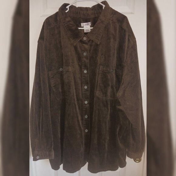 Roaman's Coffee Brown Corduroy Cotton Shacket Shirt Jacket 5XL Plus Size - Picture 1 of 5